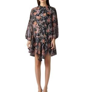 Clarisbelle  Floral Dress Balloon Sleeve Button Up Tie Waist Size Medium